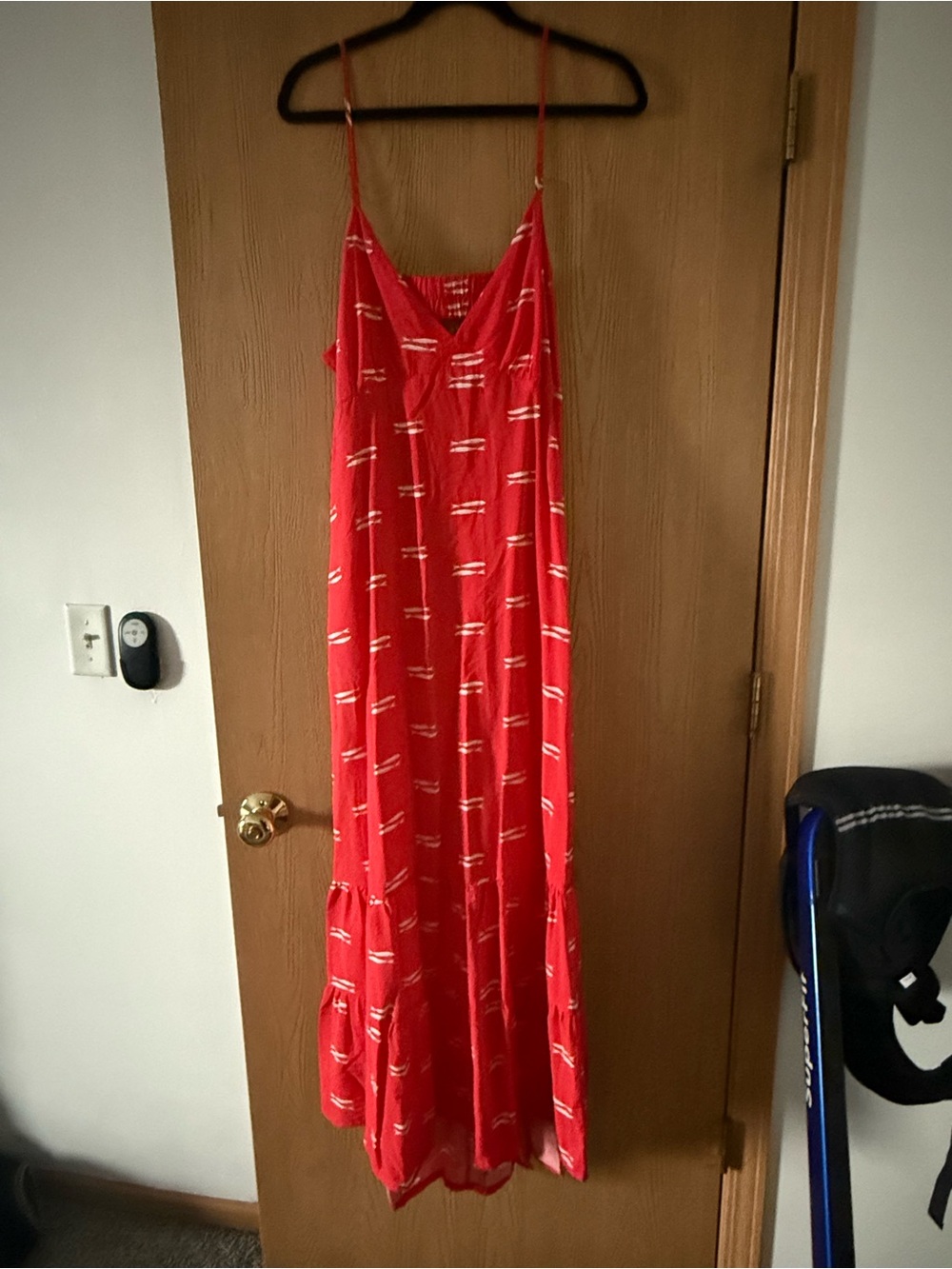 Old Navy Red Spaghetti-Strap Maxi Dress with Subtle White Print